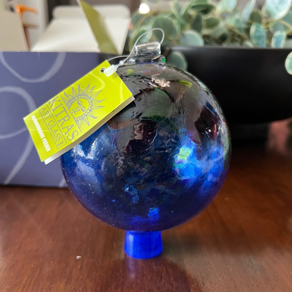 Kitras Art Glass Hand-Blown Hummingbird Feeder – Complete with Original Box